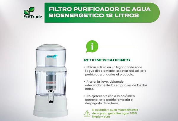 Filtro Purificador de Agua 12 Litros Tapa Plana Ecotrade