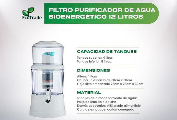 Filtro Purificador de Agua 12 Litros Tapa Plana Ecotrade