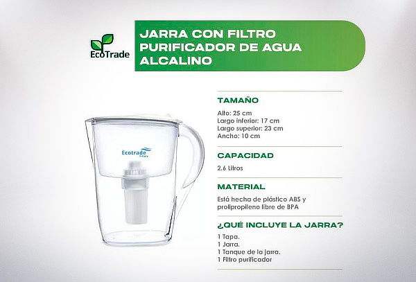 Jarra Purificadora de Agua Alcalina 2.6 Litros - Ecotrade
