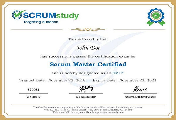 Certificación Internacional Scrum Master SMC® por SCRUMstudy