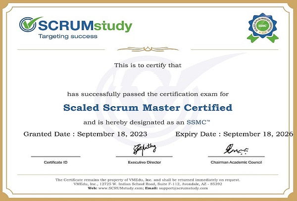 Certificación Internacional Scaled Scrum Master Certified 