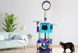 Gimnasio para Gatos de 4 Niveles con Cama Acolchada y Rueda