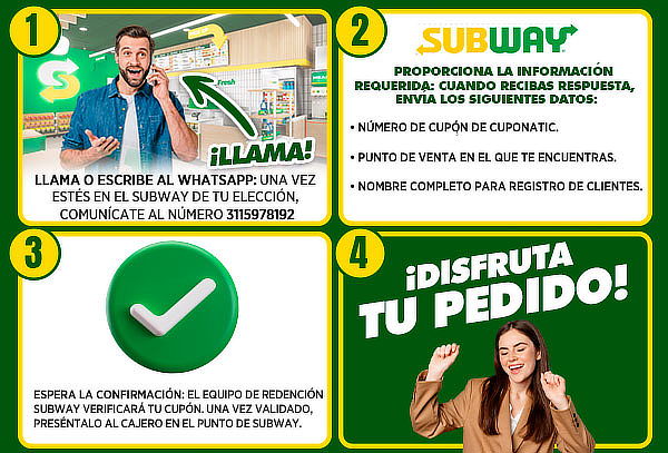 1 Sándwich Subway de 15cm + 1 Bebida Pet 400ml