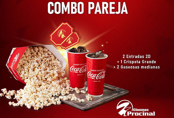 Procinal Combo Pareja: 2 Entradas + 1 Crispeta + 2 Gaseosas