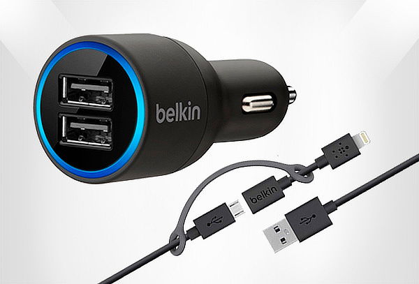 Cargador Para Carro Belkin 2 Puertos Con Cable Micro USB 