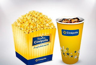 Cinépolis: Combo Mediano Palomitas de Mantequilla + Refresco