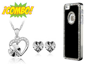 Aretes y Dije Found The Love + Case Glamour Iphone 