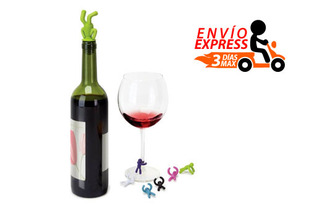 Kit para Botella de Vino, 1 Tapón y 6 marcadores p/copas 60%
