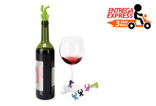 Kit Tapón para Botella Vino + Marcadores de Copas 