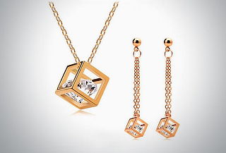 Set de collar y aretes "Glass Gold" con cristales austriacos
