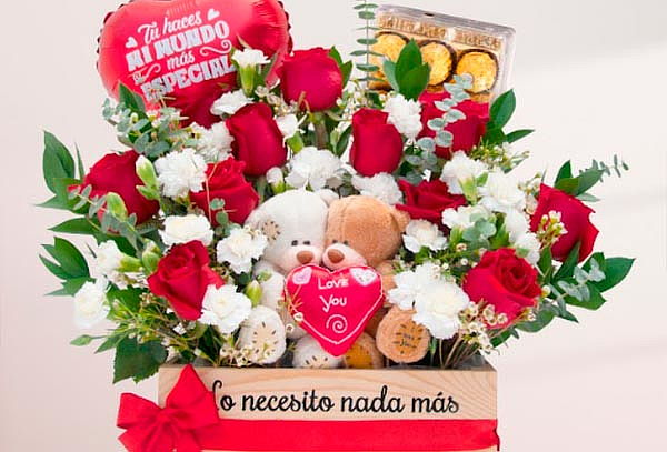 Arreglo Floral I love You + Peluches + Chocolates +Globo 