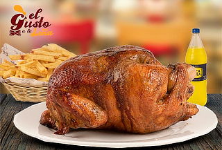 Pollo a la Leña + Papas + Ensalada + Cremas + 1 Gaseosa 1.5 
