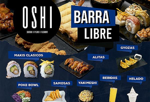 Full Barra Libre de Makis +Bebida y Más en Oshi 