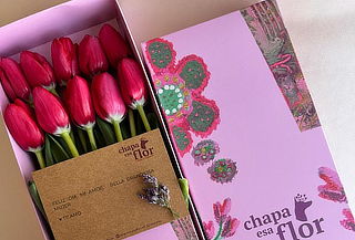Box Premium Mamá con 5 o 10 Tulipanes Rojos y Más 
