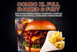 Hamburguesa Artesanal XL Smoked & Fury + Papas + Gaseosa