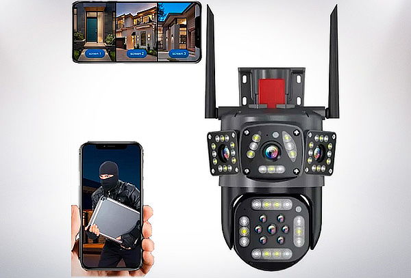 Cámara de Seguridad IP 4 Lentes WiFi con Alarma