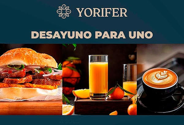 1 Pan con Chicharrón de 250 g + 1 Jugo o 1 Café