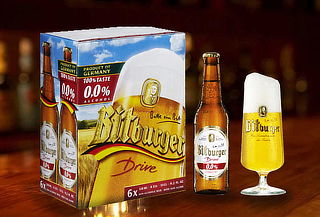 Six y Twelve Pack de Cerveza Bitburger Cero Alcohol + Copa