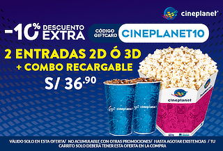 Cineplanet Online: 2 Entradas + Combo Recargable Cineplanet Online: 2 Entradas + Combo Recargable