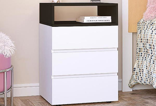 VELADOR DE 3 CAJONES BRUSS NEGRO Y CUBO BLANCO O | Cuponatic